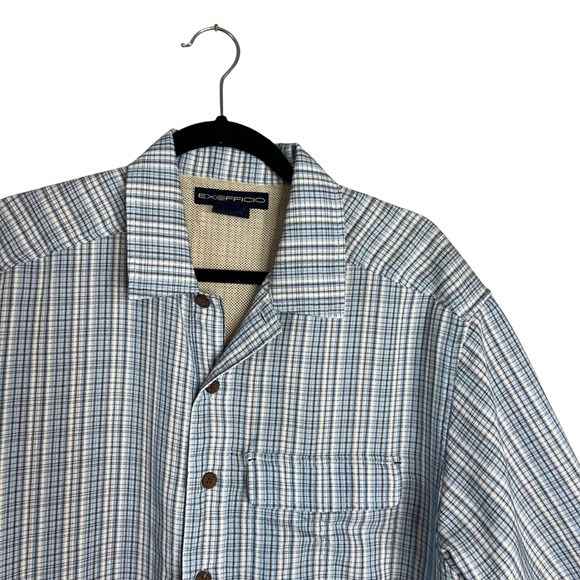 Exofficio Short Sleeve Shirt Mens Size M Plaid Vented Fishing Lightweight Blue - Picture 1 of 7